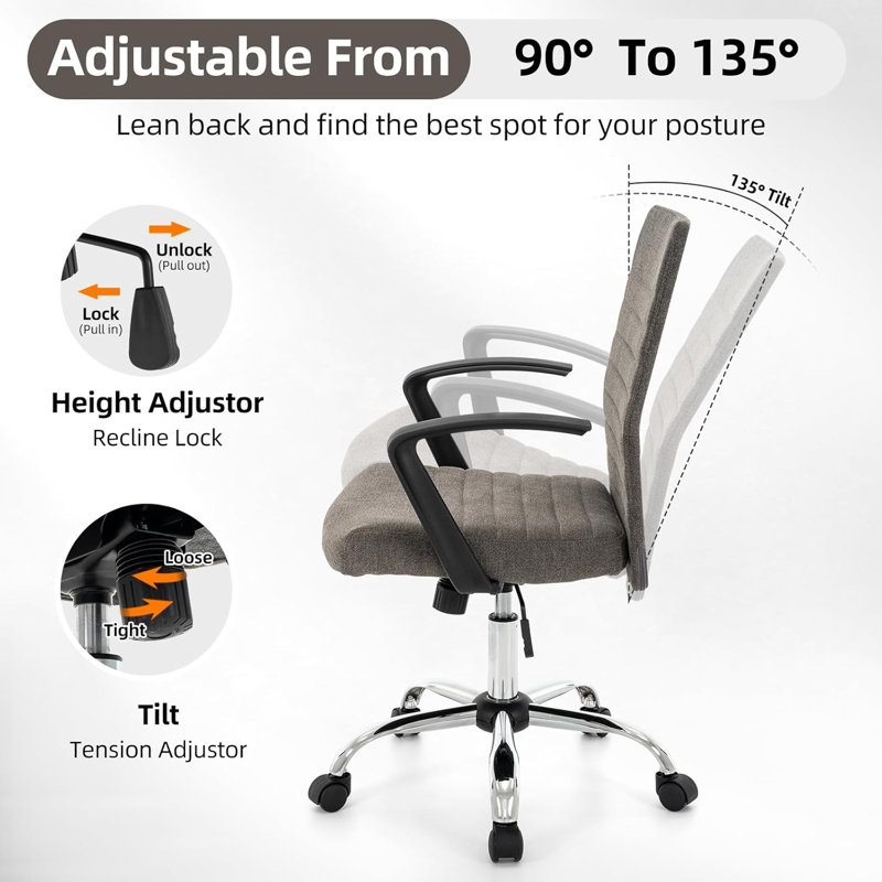 Chaise de bureau à haut dossier Aime, Gris foncé
