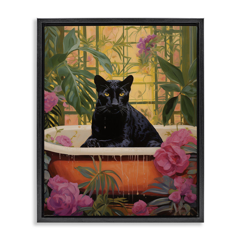 Cadre de bain flottant Lush Tropics Panther, design par Heidi Kuntz, Cadre flottant noir de jais, H 21 po x l 17 po