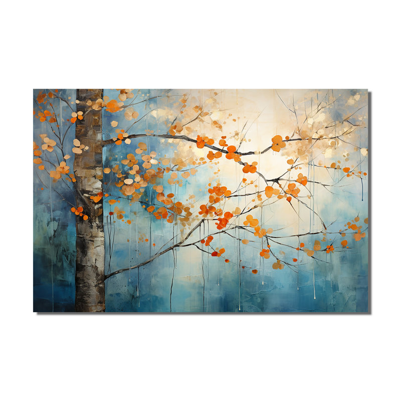 Orange, bleu sarcelle, érable, incandescent II - art floral sur toile