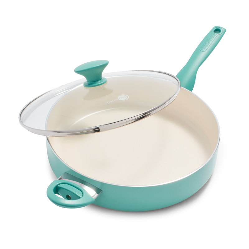GreenPan Rio Healthy Ceramic Nonstick 5Qt Saute Pan with Lid, Turquoise