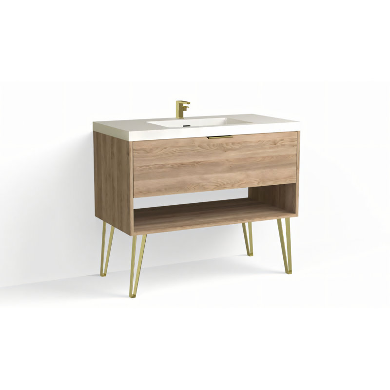 Modo 42" W Freestanding Single Bathroom Vanity with Dawson Leg, Glossy White/Single, White Acrylic, Matte Black