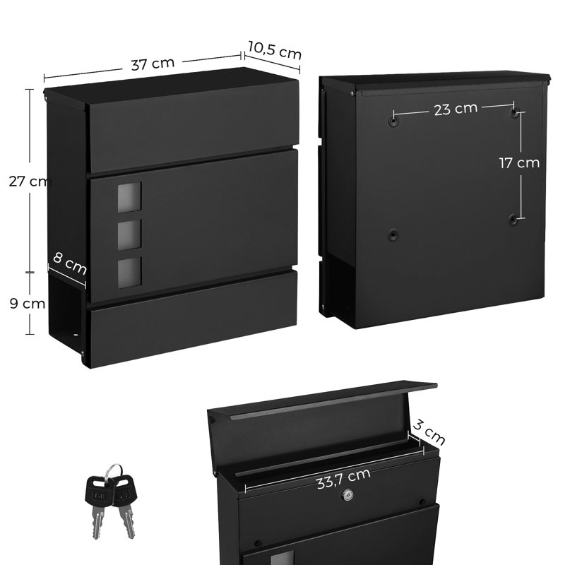 Roumen Metal Wall Mounted Post Box, Black