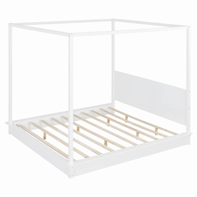 Wood LED Canopy Bed ,Canopy Platform Bed With Support Slats, No Box Spring Needed