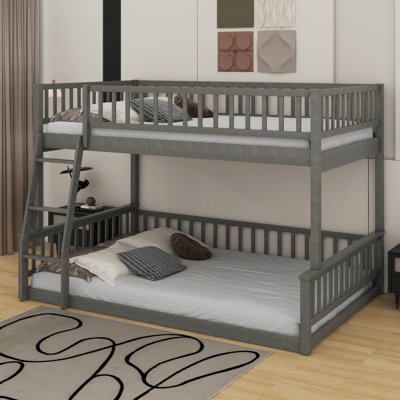 Full XL Over Queen Bunk Bed With Guardrails And Ladder
