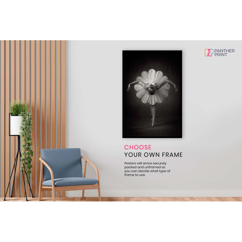 Elegant Ballerina In White Flower Skirt - No Frame Print, 31cm H x 20cm W x 0.5cm D