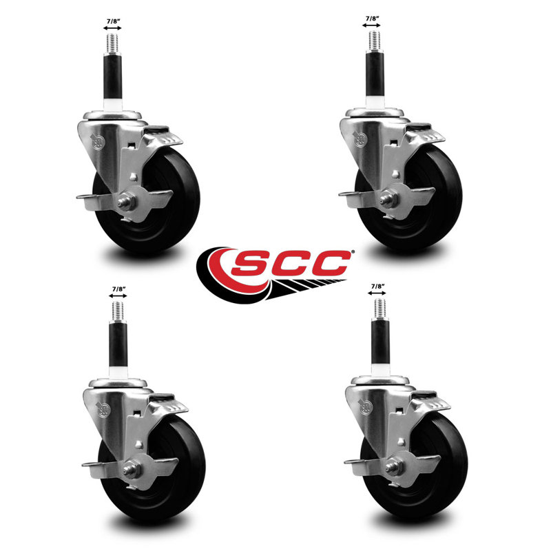 Ensemble de roulettes extensibles pivotantes en caoutchouc dur avec frein SCC TLB 4 po x 7/8 po
