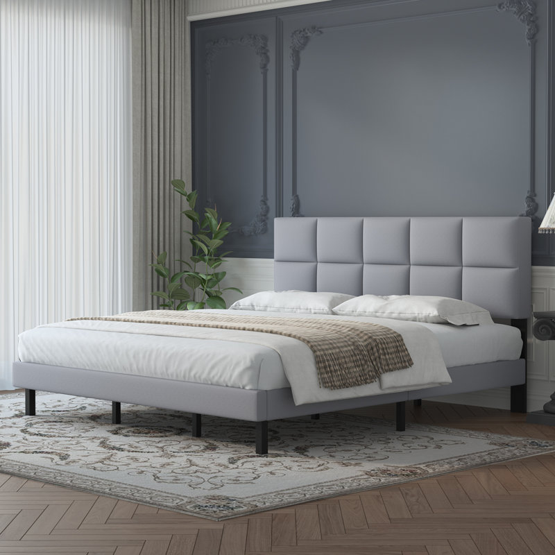 Lit plateforme en suède doux Ebern Designs Direct, Gris clair, Complet/Double