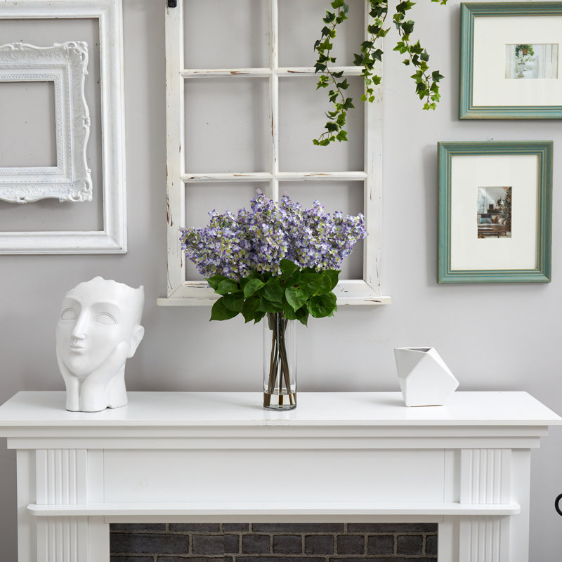 Elegant Purple Lilac Faux Arrangement in Glass Vase