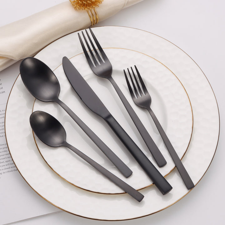 20 Pc Flatware Set Matte Blackwith Square Handles