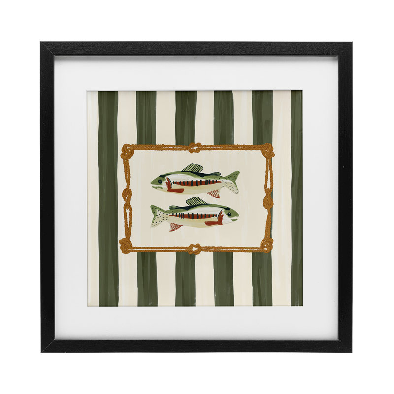 Poisson maritime avec bordure en corde encadrée sous verre, design par Veronica Lara, H 13 po x l 13 po, Cadre noir minuit