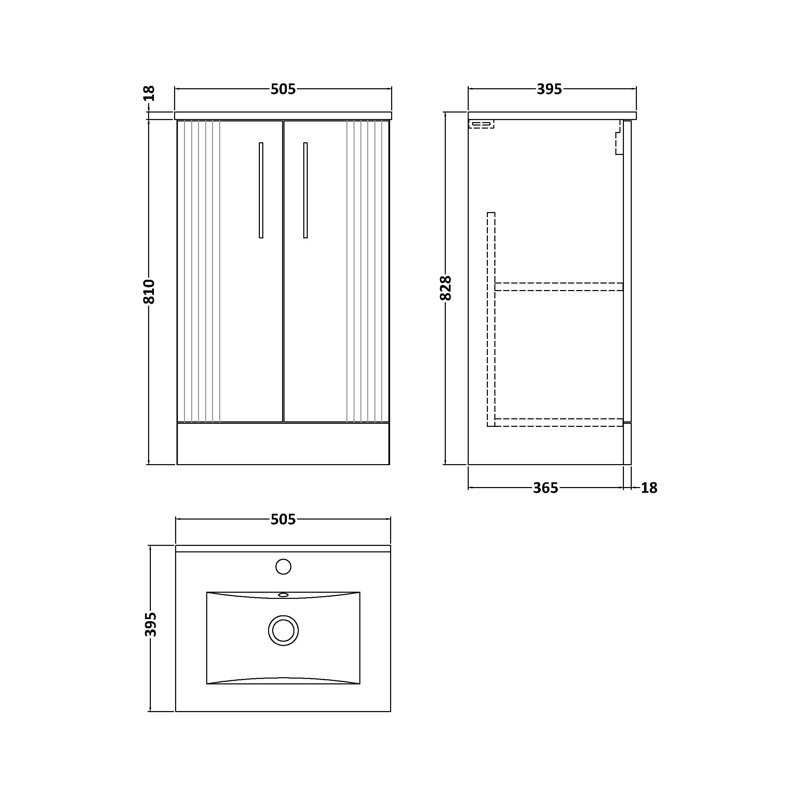 Deco 505mm Single Bathroom Vanity with Integrated Vitreous China Basin, Satin Blue