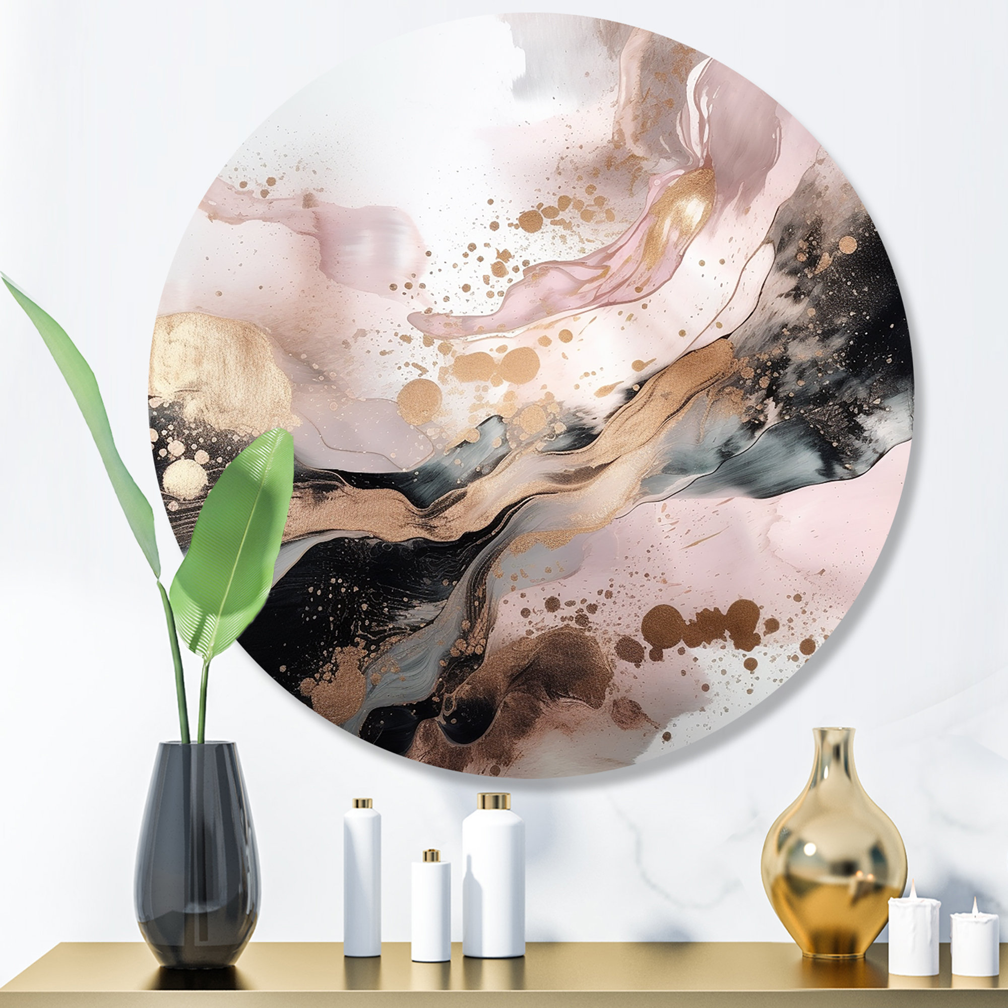 Design Art Pink Gold Texture Splash Marble IV - Abstract Marble Round ...