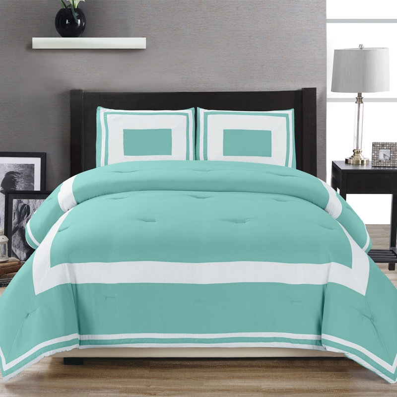 Ensemble d'édredon Superior Grammercy, Édredon pour lit double / grand et 2 coussins dé, Bleu sarcelle