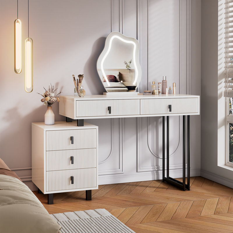 Meuble-lavabo à longueur réglable avec miroir DEL Cloud - Table de maquillage moderne avec tiroirs de rangement et armoire latérale