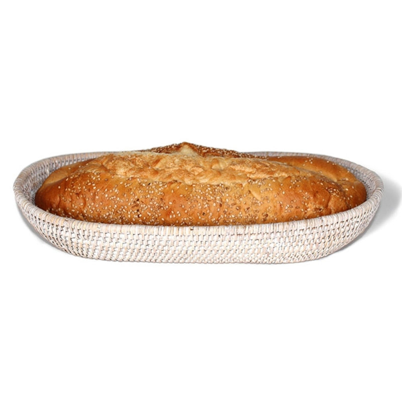 Rattan Bread Basket, White Wash