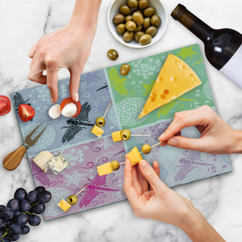 Ambesonne Animal Cutting Board Large Size Dragonflies Dandelion Multicolor