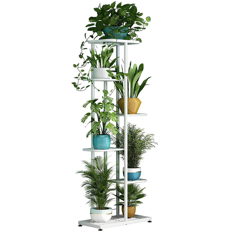 Support à plantes en métal à 6 niveaux, présentoir peu encombrant pour pots de fleurs, pouvant contenir 7 plantes d'intérieur et d'extérieur.