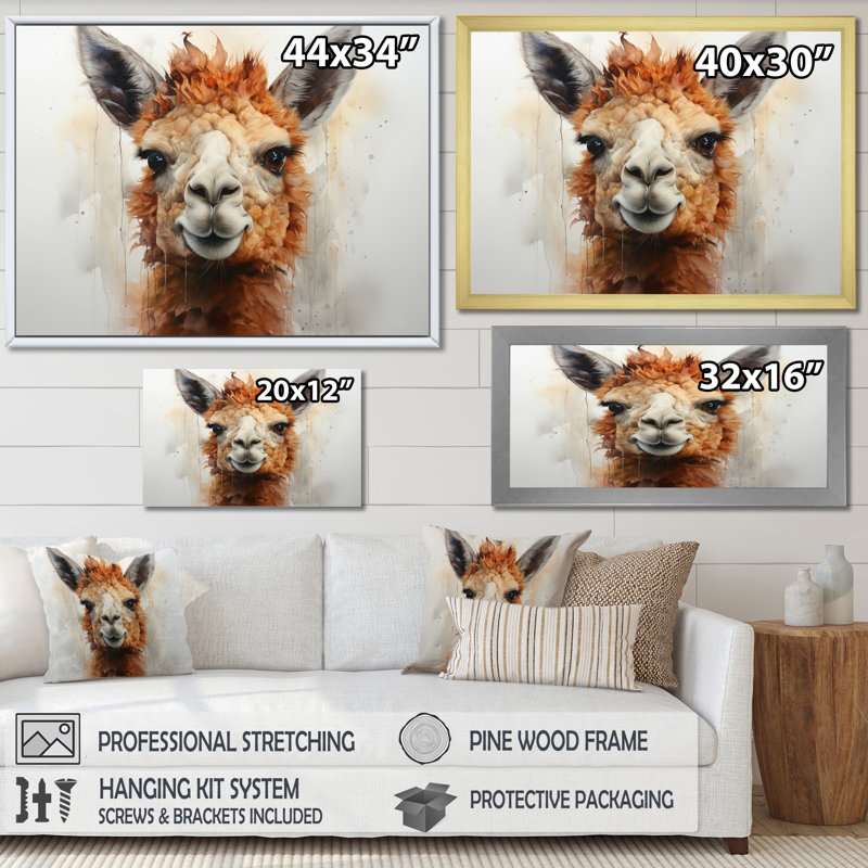 Alpaga Curious Alpaca - imprimé, Cadre flottant noir, H 16 po x l 32 po x P 1 po