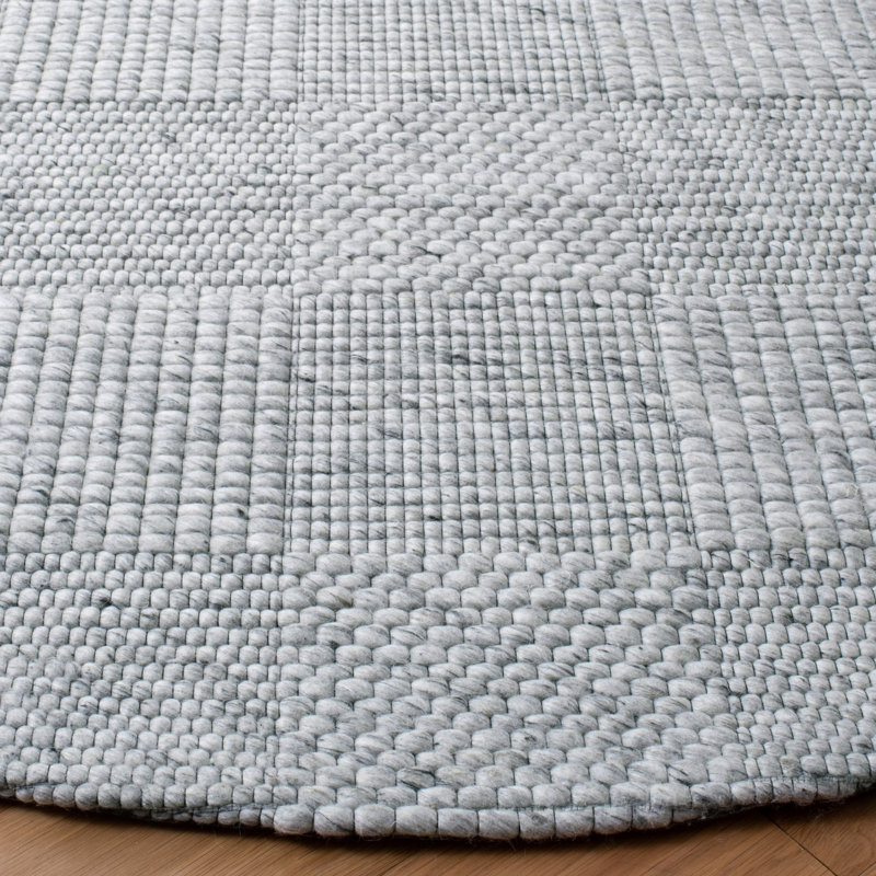 Geometric Flatweave Wool Light Grey Area Rug, Round 6'