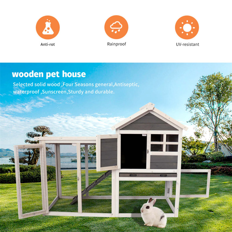 Demarquise Rabbit Hutch, Gray, 36.8" H x 24.4" W x 48" D