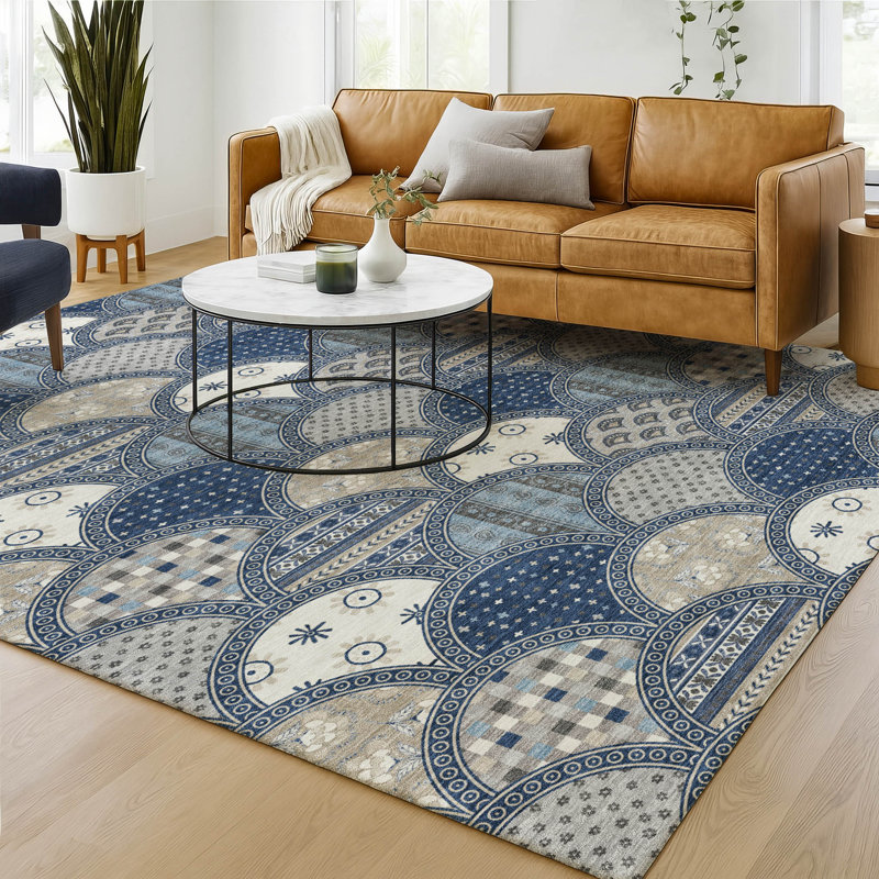 Machine Washable Indoor/Outdoor Chantille ACN2863 Americana Rug, 3' x 5', Navy