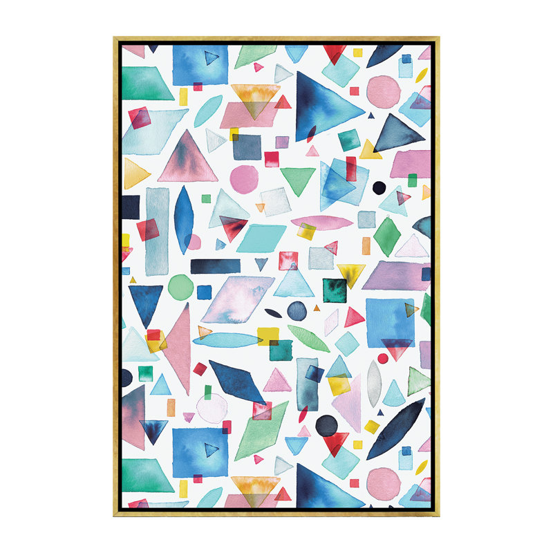 «Geometric P pièces Multi» par Ninola Design - reproduction d'art, Toile avec cadre or, Pas de tapis