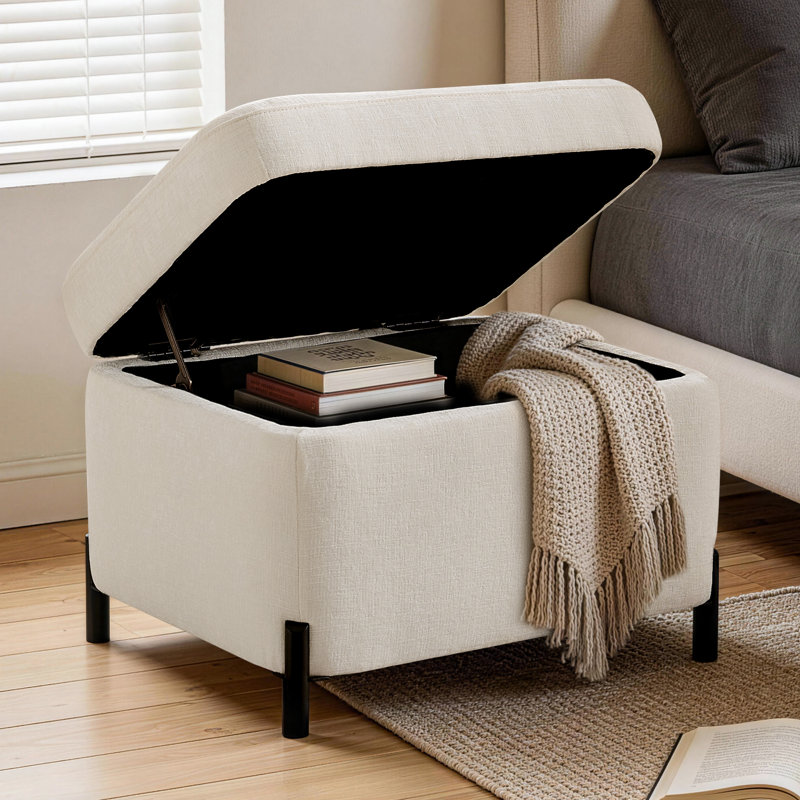 Repose-pieds avec rangement à couvercle rabattable en chenille de 23,6 po, Blanc