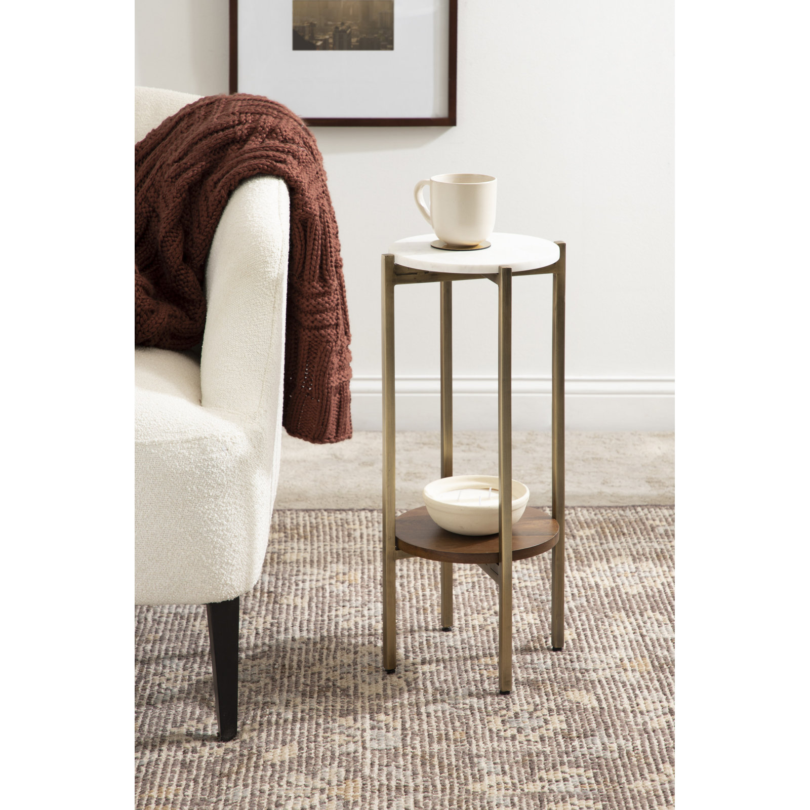Oakdale Multi-Tiered Plant Stand, 25" H x 11" W x 11" D, Gold/Walnut Brown