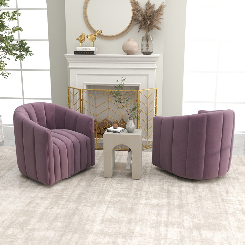 Annelotte Velvet Swivel Barrel Chair, Purple