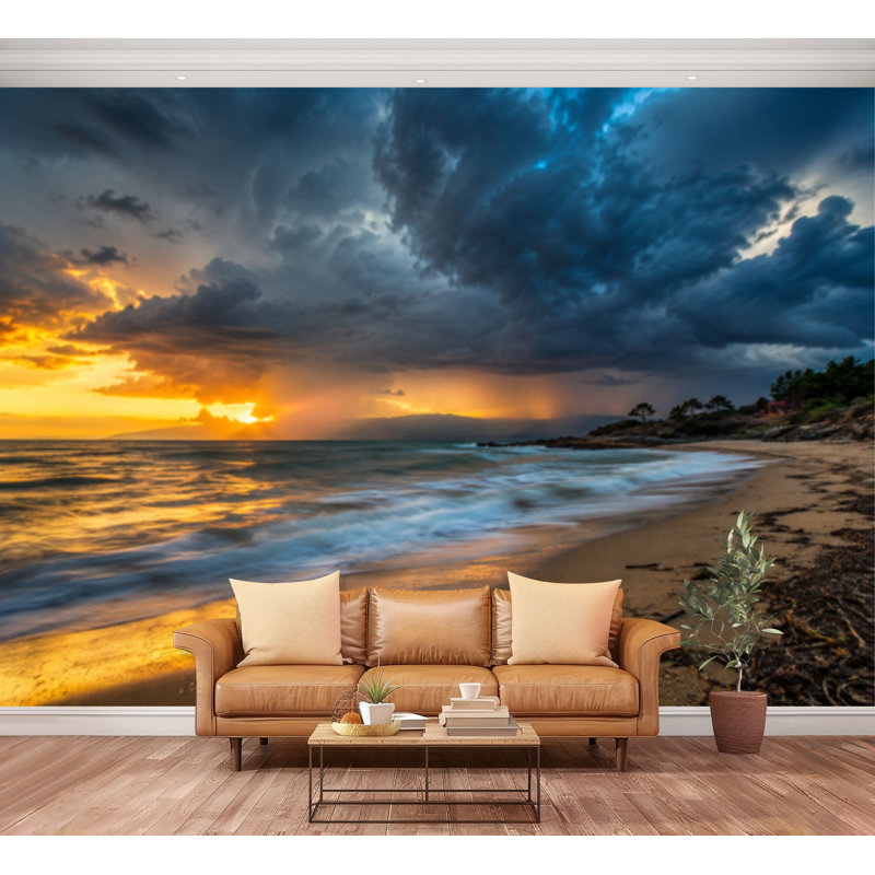 Papier peint adhésif auto-adhésif puissant et résistant à la tempête dramatique océan plage papier de contact amovible pour salon chambre à coucher H 100 po x l 144 po