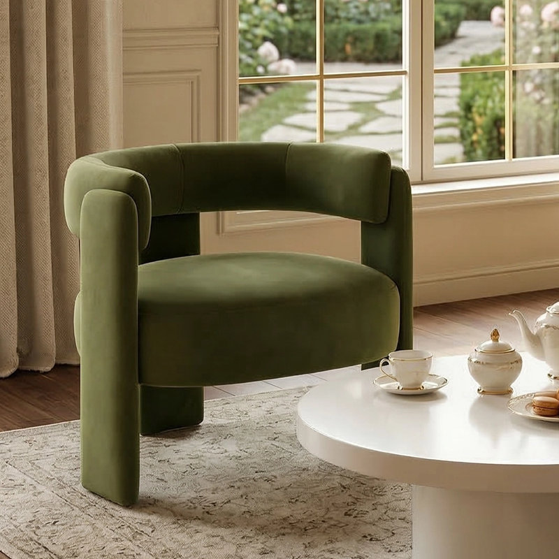 Fauteuil 1 pièce Mid-Century, Velours vert