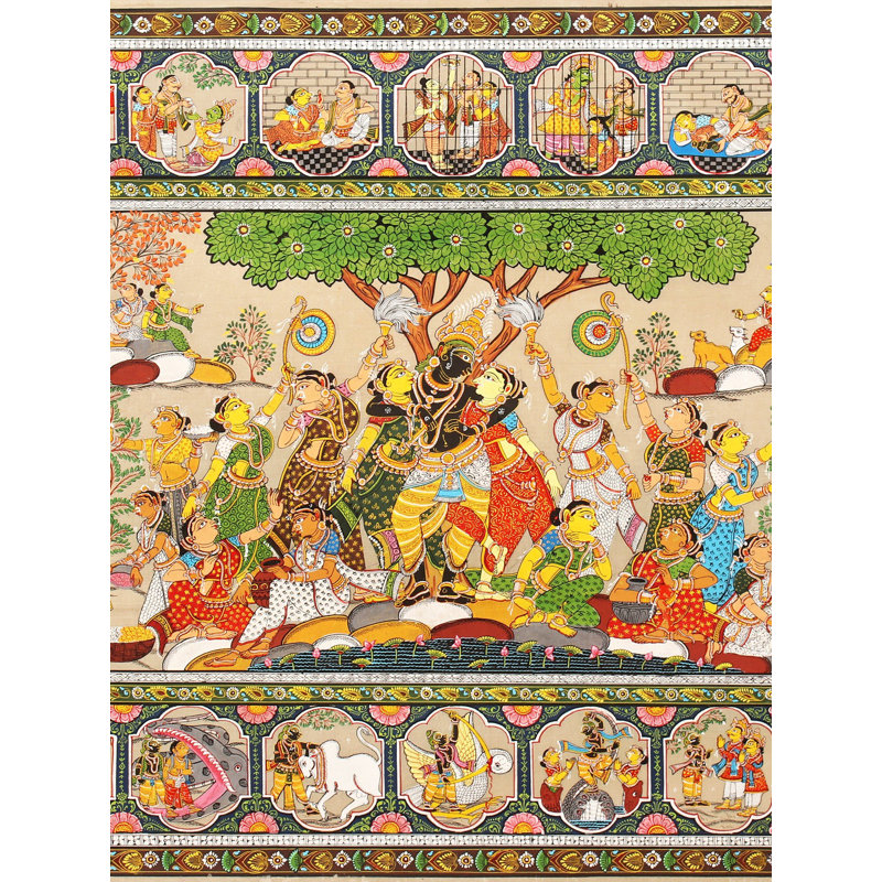 Lord Krishna Rasleela | Patta Painting On Tussar Silk