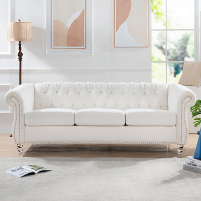 84.65"" Rolled Arm Chesterfield 3 Seater Sofa -  Alcott HillÂ®, 4E669CDAFEE84FABB6780DA8FF6EB083