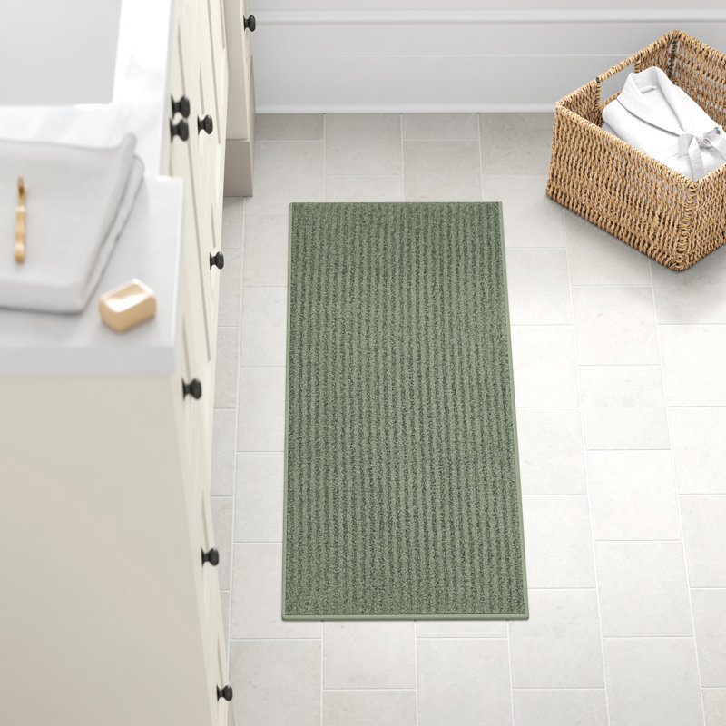 Viridian Nylon Bath Rug with Non-Slip Backing, Runner 22" x 60", Deep Fern