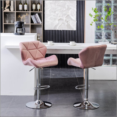 Velvet Diamond Tufted Swivel Adjustable Height Barstool