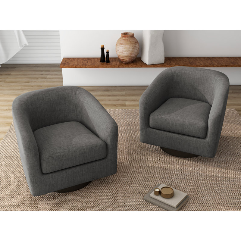 Bennett 73.1Cm Wide Swivel Barrel Chair, Grey Polyester Blend