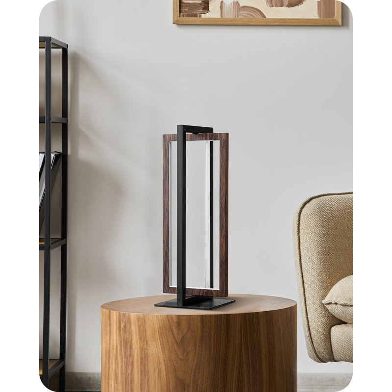 40cm LED Dimmable Table Lamp With Touch Control,  Black/Natural Wood, Rocker