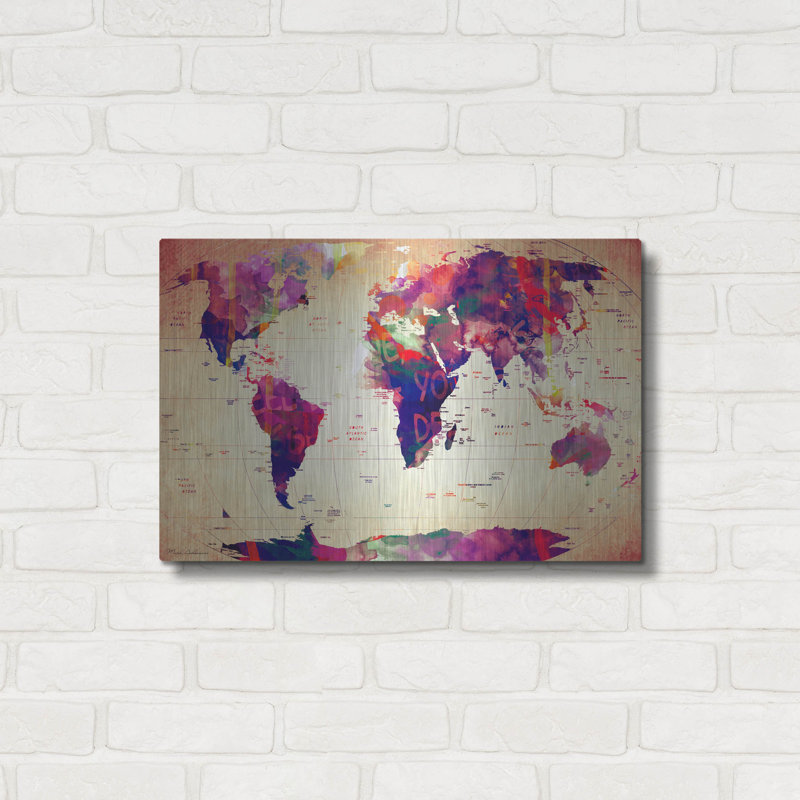 "Carte du monde rétro" par Mark Ashkenazi, H 16 po x l 24 po
