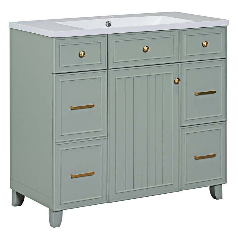 Meuble-lavabo simple avec plateau en résine Milous, Vert