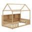 Lit simple avec lumière DEL, lit maison en bois avec bibliothèque de rangement, lit maison au sol avec garde-corps-826006898