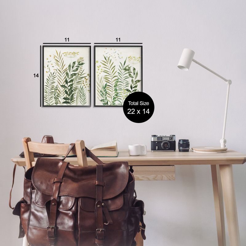  «Varied Leaves & Fronds», ensemble de 2 giclées par Hannah Dawson, H 14 po x l 11 po, Giclée encadrée noir minuit