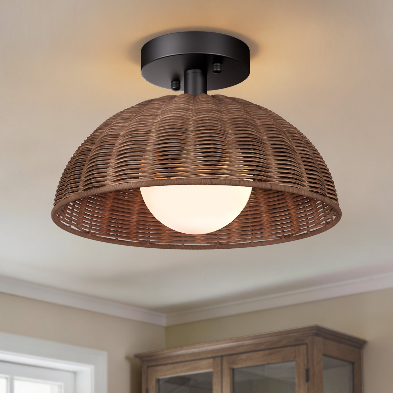 Bijolle 12" Single Light Semi Flush Mount, Matte Black