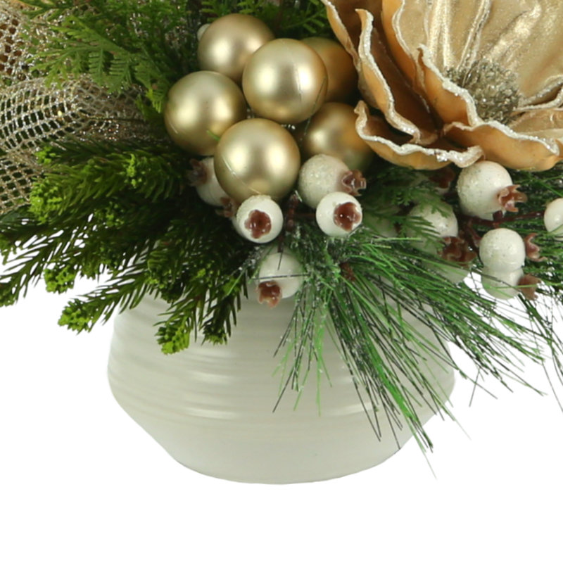 Magnolia Arrangement With Greens And Pine Cones