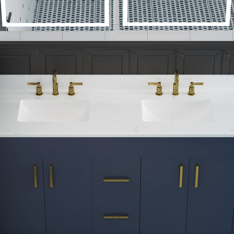 Bianco Bella 61'' White Quartz Double Undermount Sink Vanity Top
