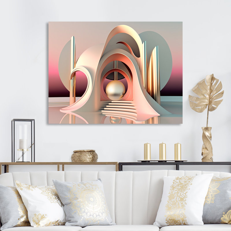 " Minimalistic Liquid Gold Architecture IV ", 16" H x 32" W x 1" D, Wrapped Canvas