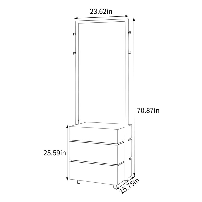 Durable Wooden Coat Rack with Noise-Free Drawers, Khaki