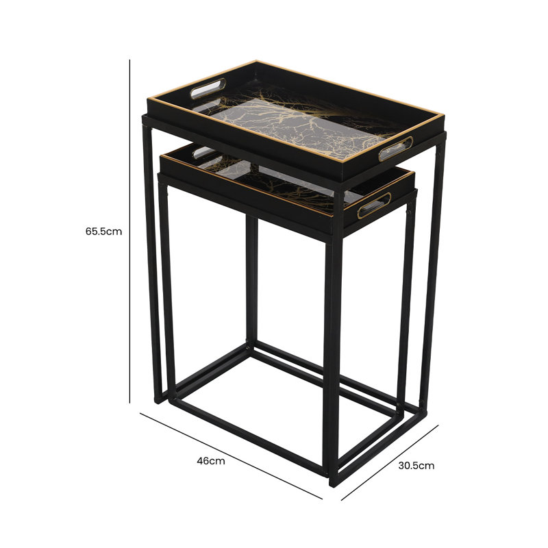 Athallia Metal Nesting Table for Living Room Furniture, Modern Nest of End Table, Side Tables with Glass Top