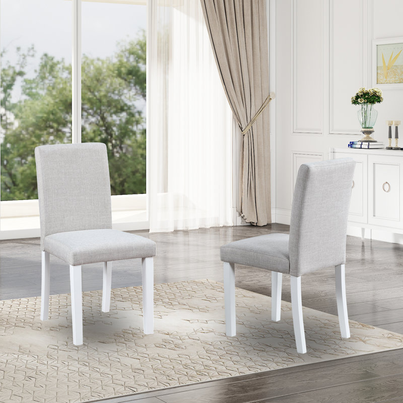 Chaise de salle à manger avec cadre en bois d'hévéa, 16 x 22 x 35 pouces, 1 pièce, blanc