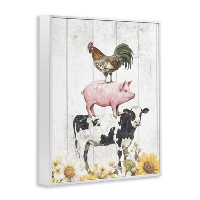 Farm Animal Stack and Sunflowers Framed Giclee, design by Christine Simpson Art