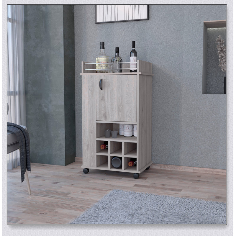 Allandale 1-Door Bar Cart with Wine Rack and Casters, Perfect for Easy Mobility and Elegant Storage, Gray